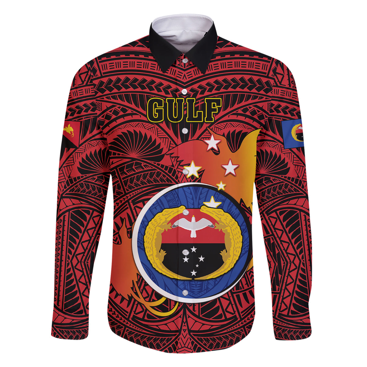 Personalized Papua New Guinea Gulf Province Family Matching Long Sleeve Bodycon Dress and Hawaiian Shirt Mix Coat Of Arms Polynesian Pattern LT05 Dad's Shirt - Long Sleeve Red - Polynesian Pride