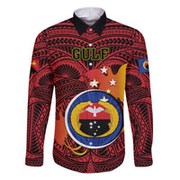 Personalized Papua New Guinea Gulf Province Family Matching Off Shoulder Long Sleeve Dress and Hawaiian Shirt Mix Coat Of Arms Polynesian Pattern LT05 Dad's Shirt - Long Sleeve Red - Polynesian Pride