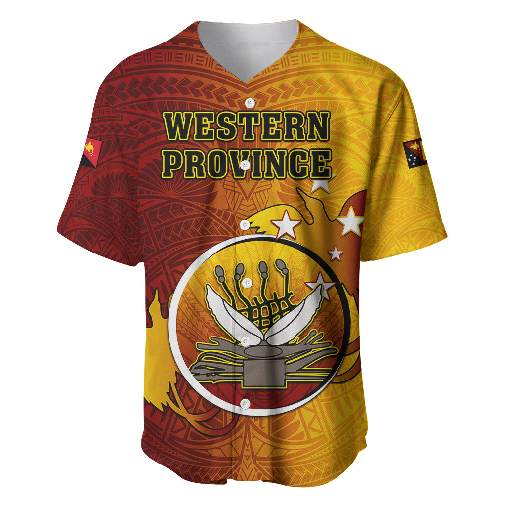Papua New Guinea Western Province Baseball Jersey Mix Coat Of Arms Polynesian Pattern LT05 Red - Polynesian Pride