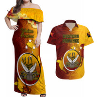 Papua New Guinea Western Province Couples Matching Off Shoulder Maxi Dress and Hawaiian Shirt Mix Coat Of Arms Polynesian Pattern LT05 Red - Polynesian Pride