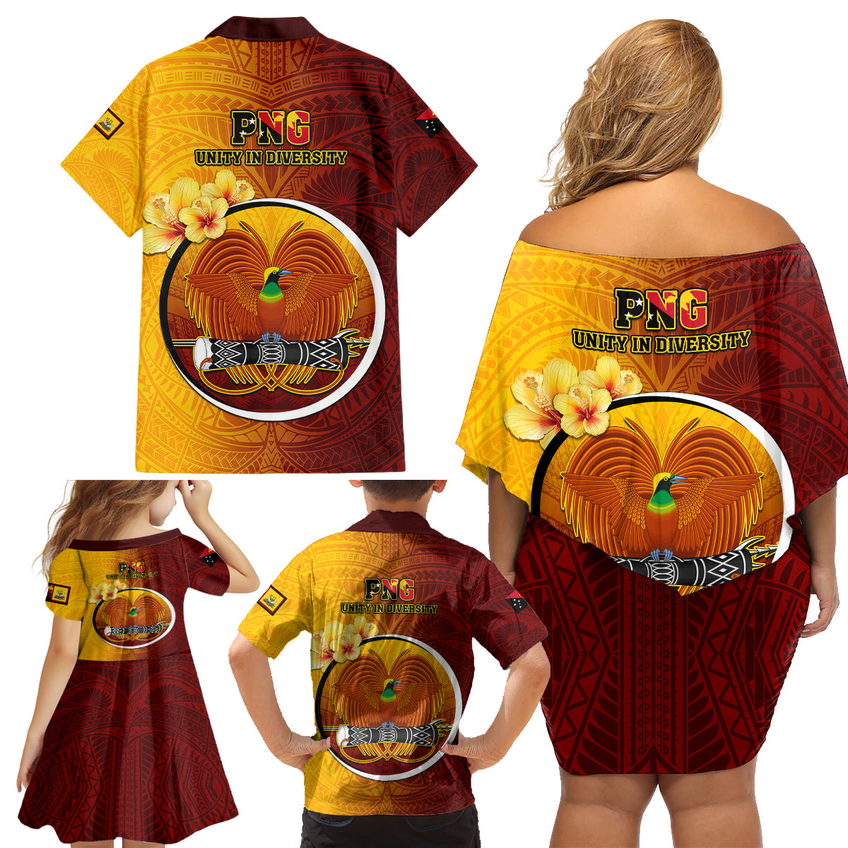 Papua New Guinea Western Province Family Matching Off Shoulder Short Dress and Hawaiian Shirt Mix Coat Of Arms Polynesian Pattern LT05 - Polynesian Pride