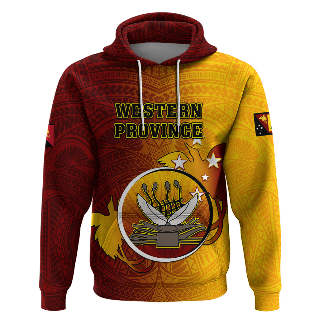 Papua New Guinea Western Province Hoodie Mix Coat Of Arms Polynesian Pattern LT05 Red - Polynesian Pride