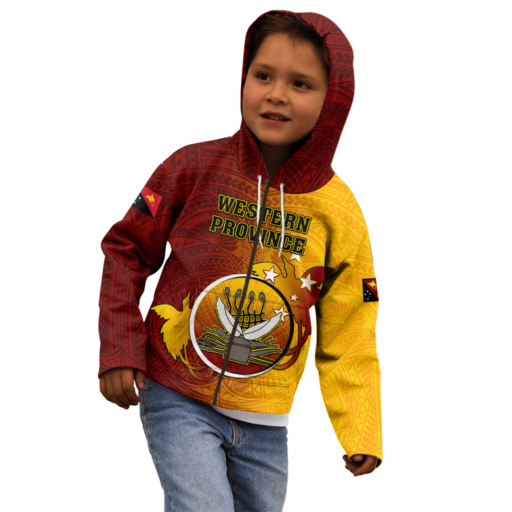 Papua New Guinea Western Province Kid Hoodie Mix Coat Of Arms Polynesian Pattern LT05 - Polynesian Pride