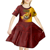 Papua New Guinea Western Province Kid Short Sleeve Dress Mix Coat Of Arms Polynesian Pattern LT05 - Polynesian Pride