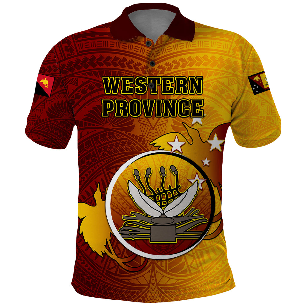 Papua New Guinea Western Province Polo Shirt Mix Coat Of Arms Polynesian Pattern LT05 Red - Polynesian Pride