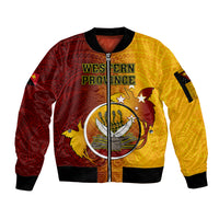 Papua New Guinea Western Province Sleeve Zip Bomber Jacket Mix Coat Of Arms Polynesian Pattern LT05 Unisex Red - Polynesian Pride