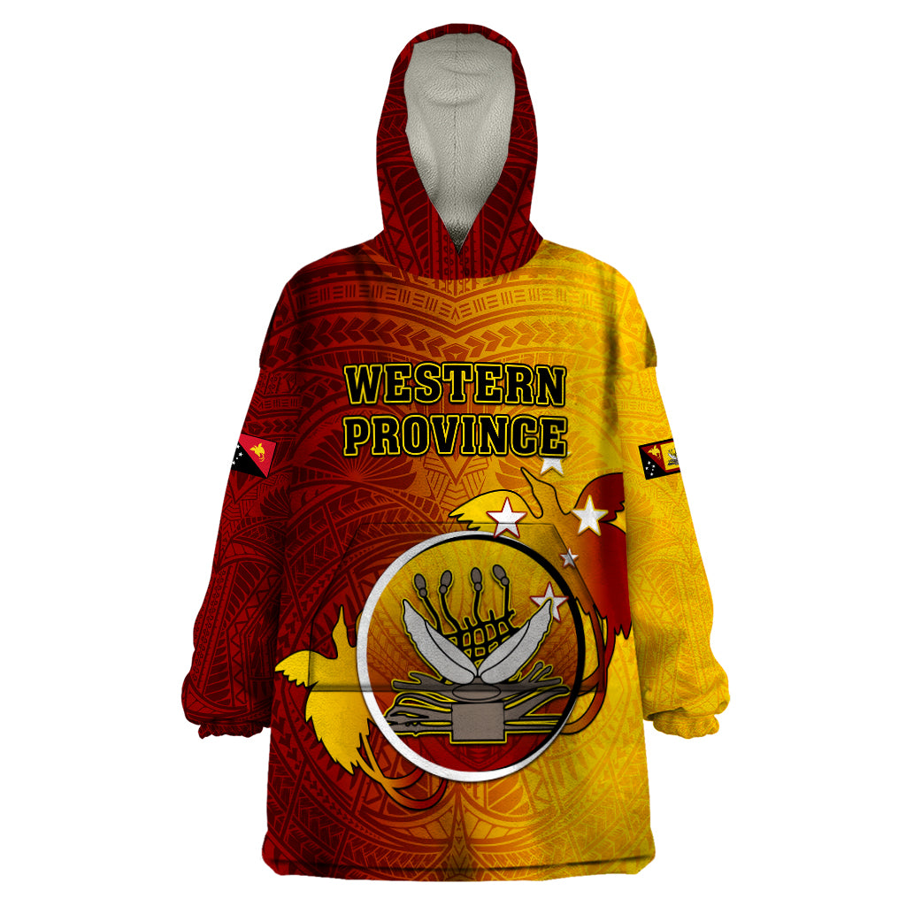 Papua New Guinea Western Province Wearable Blanket Hoodie Mix Coat Of Arms Polynesian Pattern LT05 One Size Red - Polynesian Pride