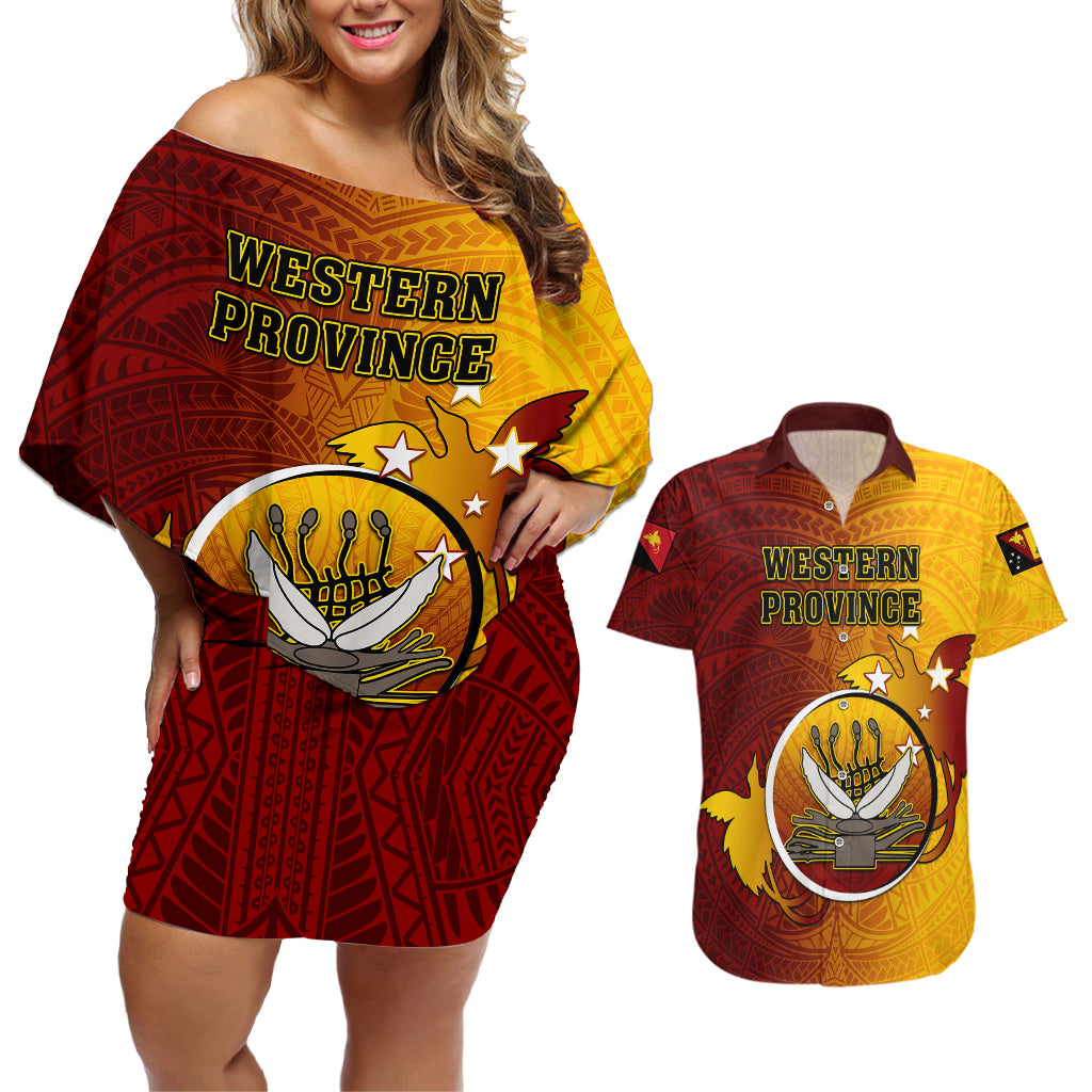 Personalized Papua New Guinea Western Province Couples Matching Off Shoulder Short Dress and Hawaiian Shirt Mix Coat Of Arms Polynesian Pattern LT05 Red - Polynesian Pride