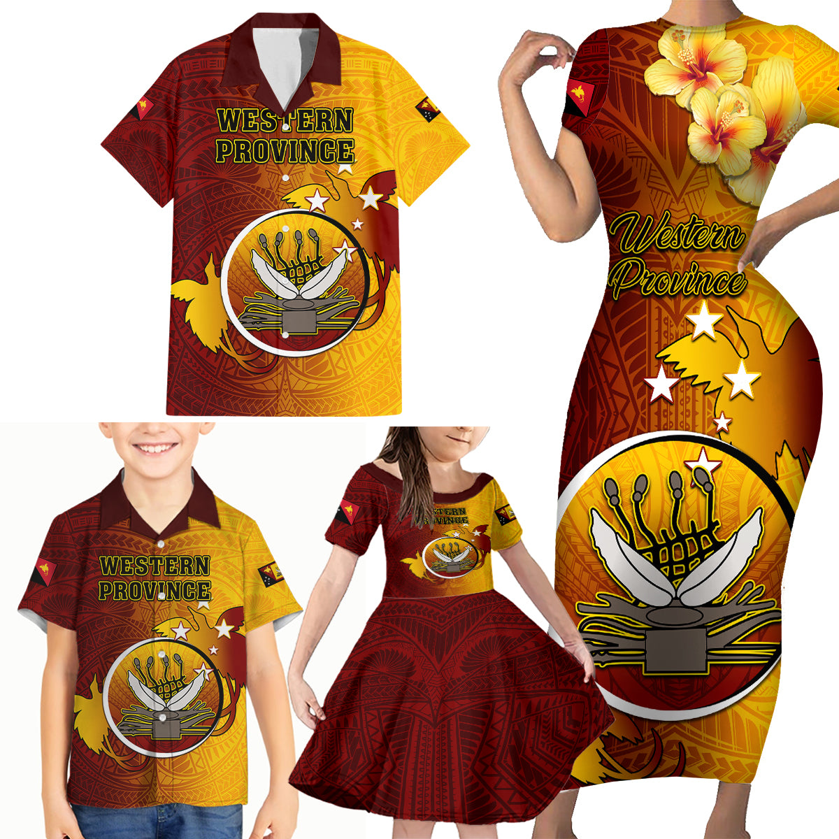 Personalized Papua New Guinea Western Province Family Matching Short Sleeve Bodycon Dress and Hawaiian Shirt Mix Coat Of Arms Polynesian Pattern LT05 - Polynesian Pride