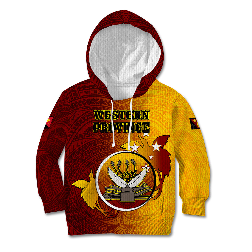 Personalized Papua New Guinea Western Province Kid Hoodie Mix Coat Of Arms Polynesian Pattern LT05 Hoodie Red - Polynesian Pride