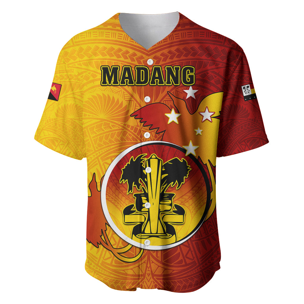 Papua New Guinea Madang Province Baseball Jersey Mix Coat Of Arms Polynesian Pattern LT05 Yellow - Polynesian Pride