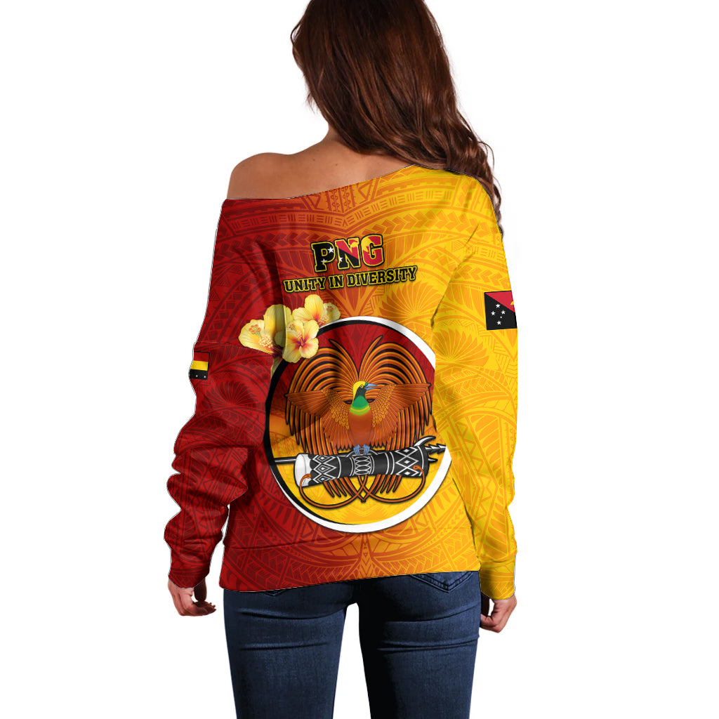 Papua New Guinea Madang Province Off Shoulder Sweater Mix Coat Of Arms Polynesian Pattern LT05 - Polynesian Pride