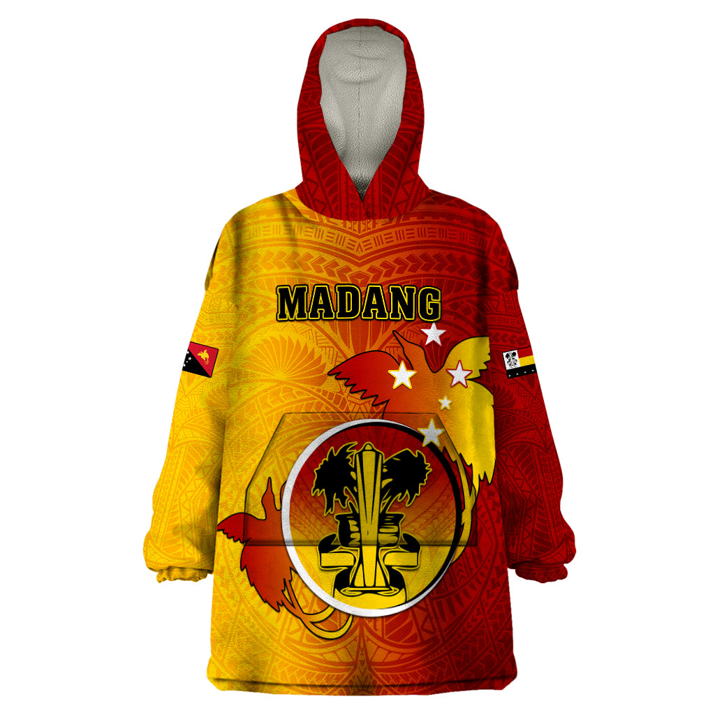 Papua New Guinea Madang Province Wearable Blanket Hoodie Mix Coat Of Arms Polynesian Pattern LT05 One Size Yellow - Polynesian Pride