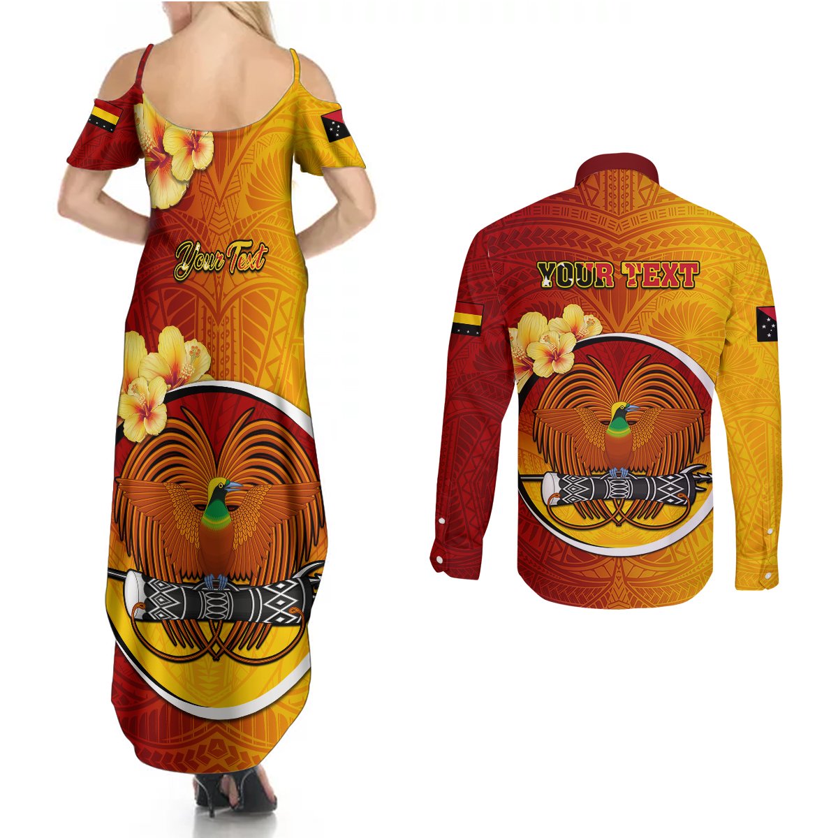 Personalized Papua New Guinea Madang Province Couples Matching Summer Maxi Dress and Long Sleeve Button Shirts Mix Coat Of Arms Polynesian Pattern LT05 - Polynesian Pride