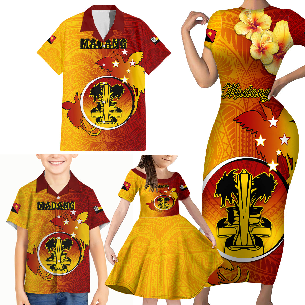 Personalized Papua New Guinea Madang Province Family Matching Short Sleeve Bodycon Dress and Hawaiian Shirt Mix Coat Of Arms Polynesian Pattern LT05 - Polynesian Pride