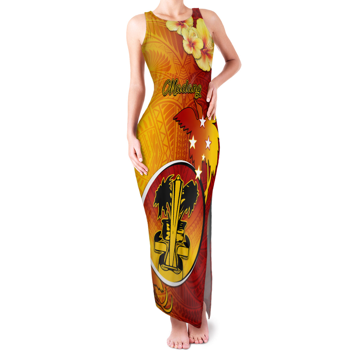 Personalized Papua New Guinea Madang Province Family Matching Tank Maxi Dress and Hawaiian Shirt Mix Coat Of Arms Polynesian Pattern LT05 Mom's Dress Yellow - Polynesian Pride