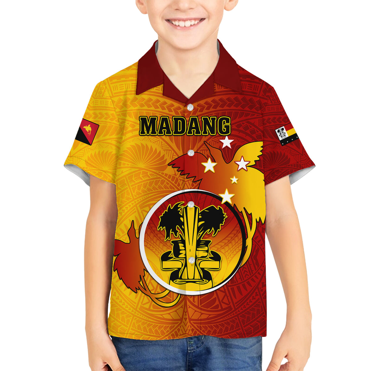 Personalized Papua New Guinea Madang Province Kid Hawaiian Shirt Mix Coat Of Arms Polynesian Pattern LT05 - Polynesian Pride