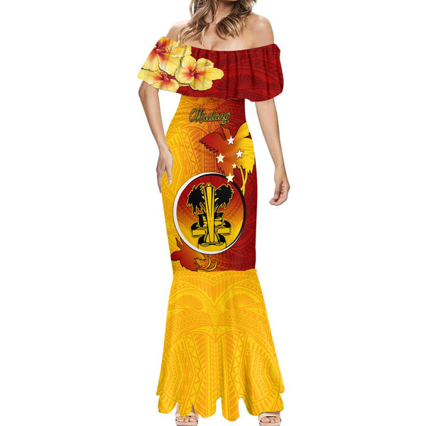 Personalized Papua New Guinea Madang Province Family Matching Off Shoulder Maxi Dress and Hawaiian Shirt Mix Coat Of Arms Polynesian Pattern LT05
