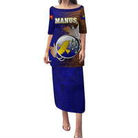 Papua New Guinea Manus Province Family Matching Puletasi Dress and Hawaiian Shirt Mix Coat Of Arms Polynesian Pattern LT05 Mom's Dress Brown - Polynesian Pride