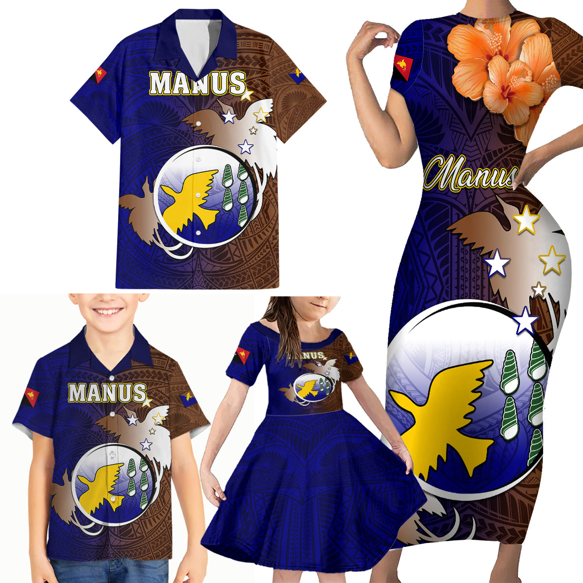 Papua New Guinea Manus Province Family Matching Short Sleeve Bodycon Dress and Hawaiian Shirt Mix Coat Of Arms Polynesian Pattern LT05 - Polynesian Pride