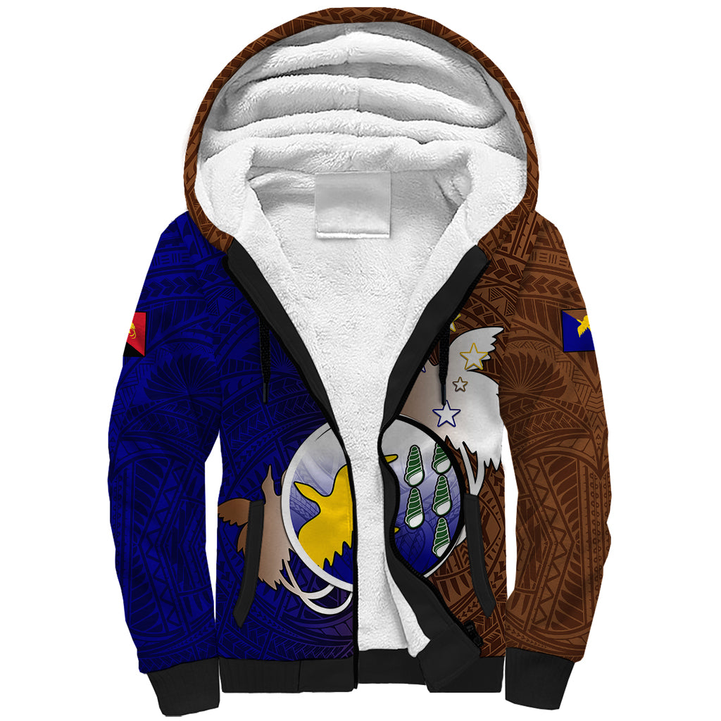 Papua New Guinea Manus Province Sherpa Hoodie Mix Coat Of Arms Polynesian Pattern LT05 Unisex Brown - Polynesian Pride