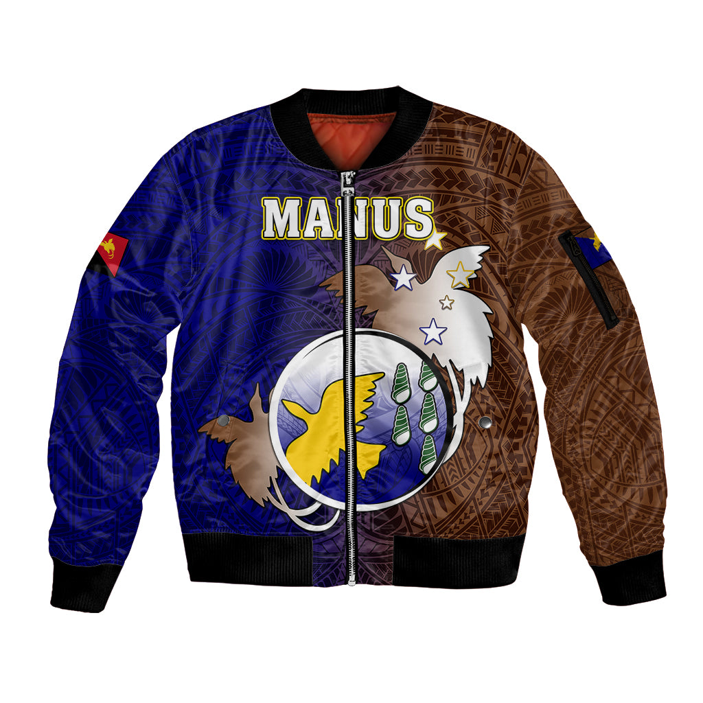 Papua New Guinea Manus Province Sleeve Zip Bomber Jacket Mix Coat Of Arms Polynesian Pattern LT05 Unisex Brown - Polynesian Pride