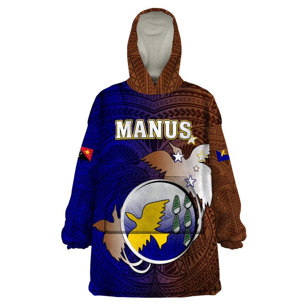 Papua New Guinea Manus Province Wearable Blanket Hoodie Mix Coat Of Arms Polynesian Pattern LT05 One Size Brown - Polynesian Pride