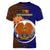 Papua New Guinea Manus Province Women V Neck T Shirt Mix Coat Of Arms Polynesian Pattern LT05 - Polynesian Pride