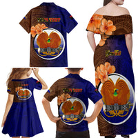 Personalized Papua New Guinea Manus Province Family Matching Off Shoulder Long Sleeve Dress and Hawaiian Shirt Mix Coat Of Arms Polynesian Pattern LT05 - Polynesian Pride