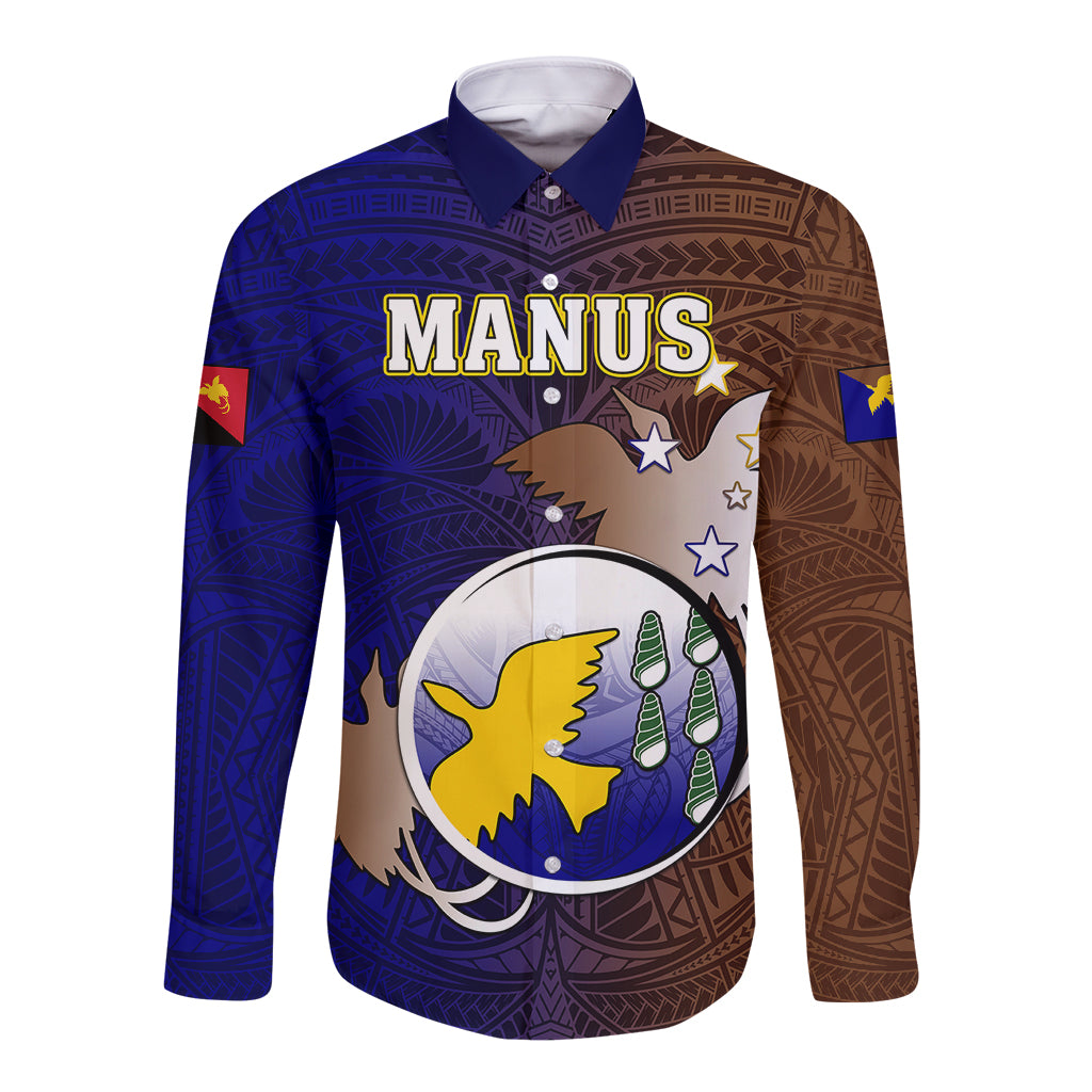 Personalized Papua New Guinea Manus Province Long Sleeve Button Shirt Mix Coat Of Arms Polynesian Pattern LT05 Unisex Brown - Polynesian Pride
