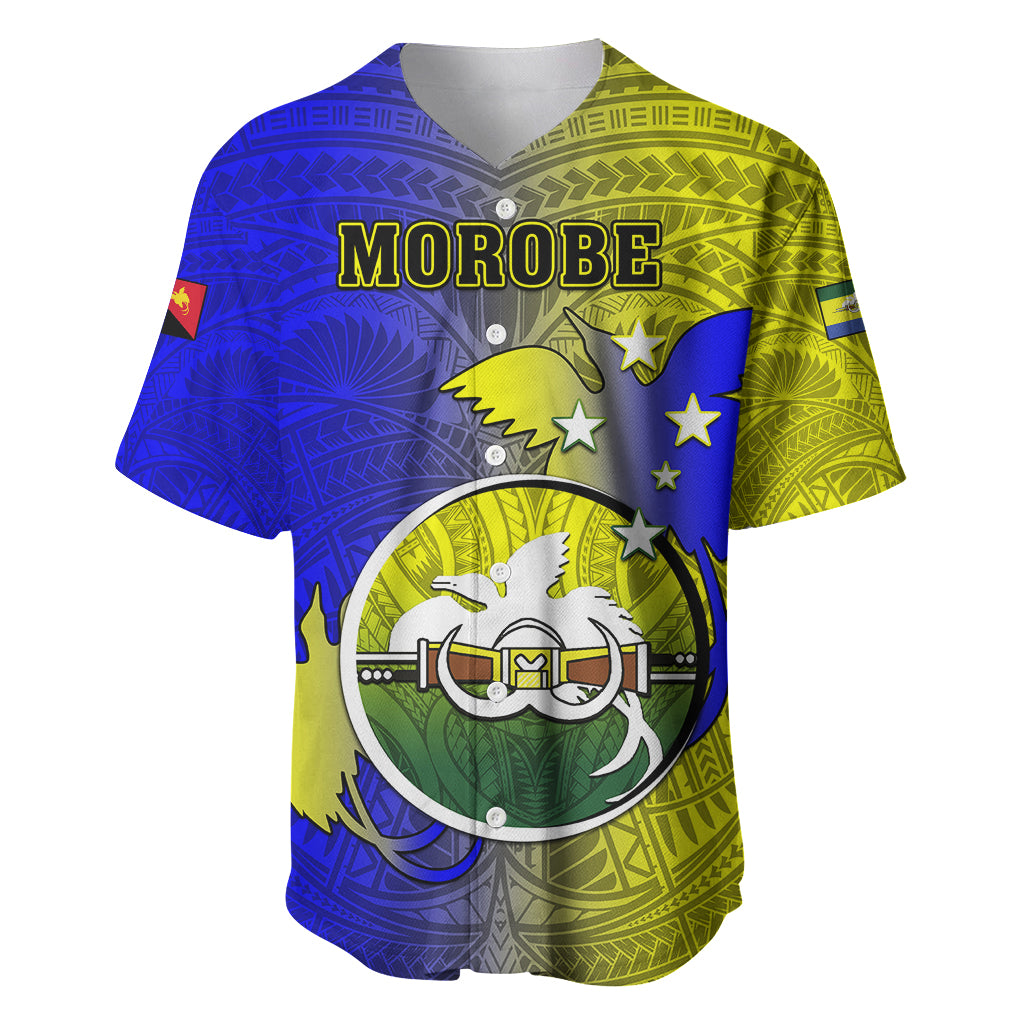 Papua New Guinea Morobe Province Baseball Jersey Mix Coat Of Arms Polynesian Pattern LT05 Yellow - Polynesian Pride