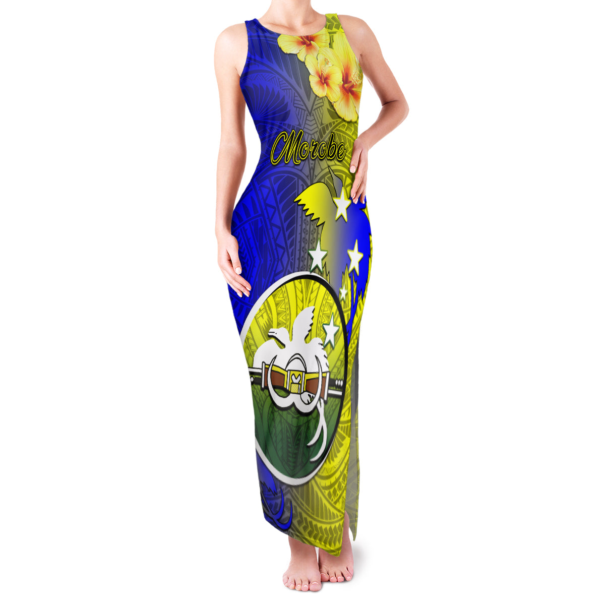 Papua New Guinea Morobe Province Family Matching Tank Maxi Dress and Hawaiian Shirt Mix Coat Of Arms Polynesian Pattern LT05 Mom's Dress Yellow - Polynesian Pride