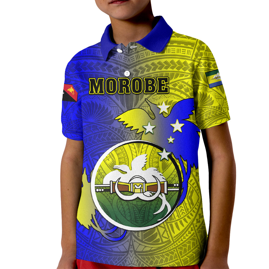 Papua New Guinea Morobe Province Kid Polo Shirt Mix Coat Of Arms Polynesian Pattern LT05 Kid Yellow - Polynesian Pride