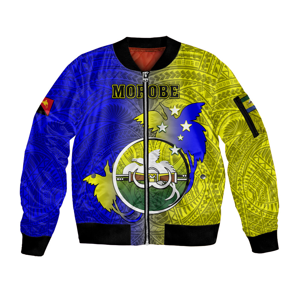 Papua New Guinea Morobe Province Sleeve Zip Bomber Jacket Mix Coat Of Arms Polynesian Pattern LT05 Unisex Yellow - Polynesian Pride