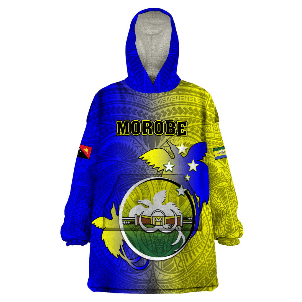 Papua New Guinea Morobe Province Wearable Blanket Hoodie Mix Coat Of Arms Polynesian Pattern LT05 One Size Yellow - Polynesian Pride