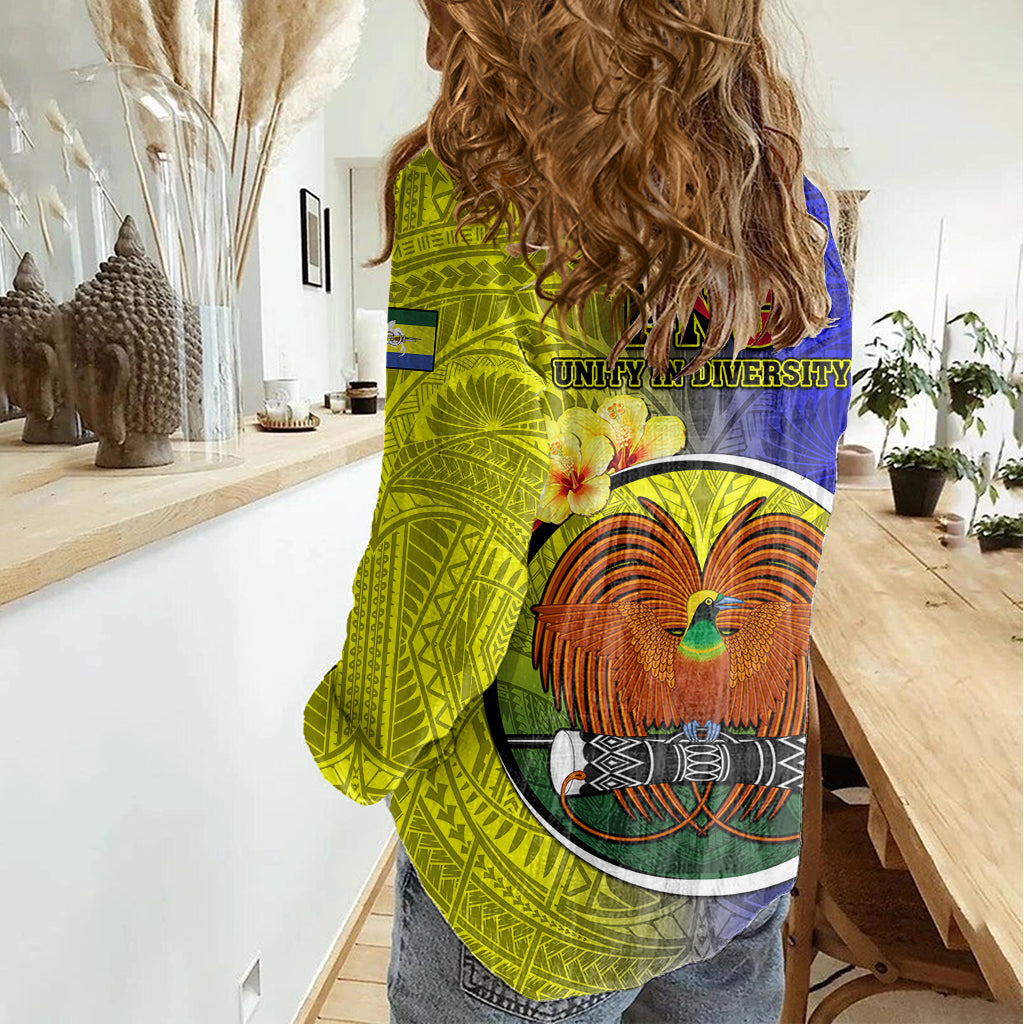 Papua New Guinea Morobe Province Women Casual Shirt Mix Coat Of Arms Polynesian Pattern LT05 - Polynesian Pride