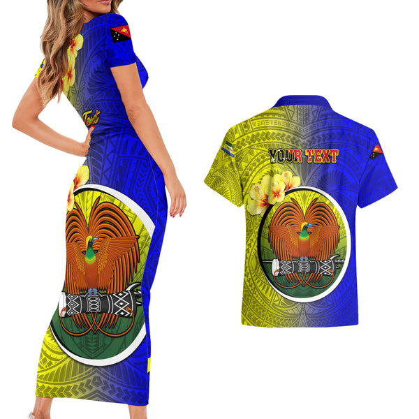 Personalised Papua New Guinea Western Province Couples Matching Short Sleeve Bodycon Dress and Hawaiian Shirt PNG Birds Of Paradise Polynesian Arty Style LT03 main image 0