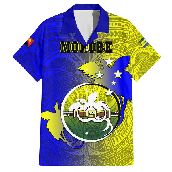 Personalized Papua New Guinea Morobe Province Couples Matching Off The Shoulder Long Sleeve Dress and Hawaiian Shirt Mix Coat Of Arms Polynesian Pattern LT05