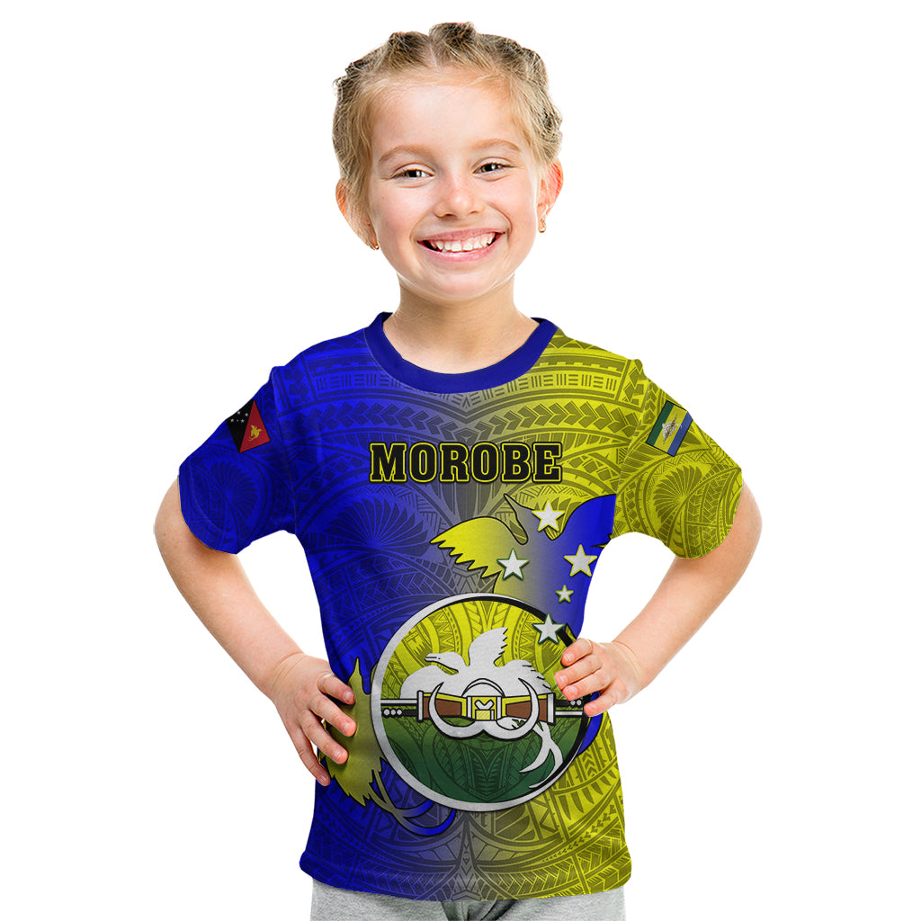 Personalized Papua New Guinea Morobe Province Kid T Shirt Mix Coat Of Arms Polynesian Pattern LT05 Yellow - Polynesian Pride