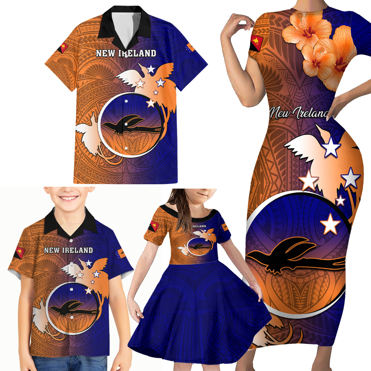 Personalized Papua New Guinea New Ireland Province Family Matching Short Sleeve Bodycon Dress and Hawaiian Shirt Mix Coat Of Arms Polynesian Pattern LT05 - Polynesian Pride