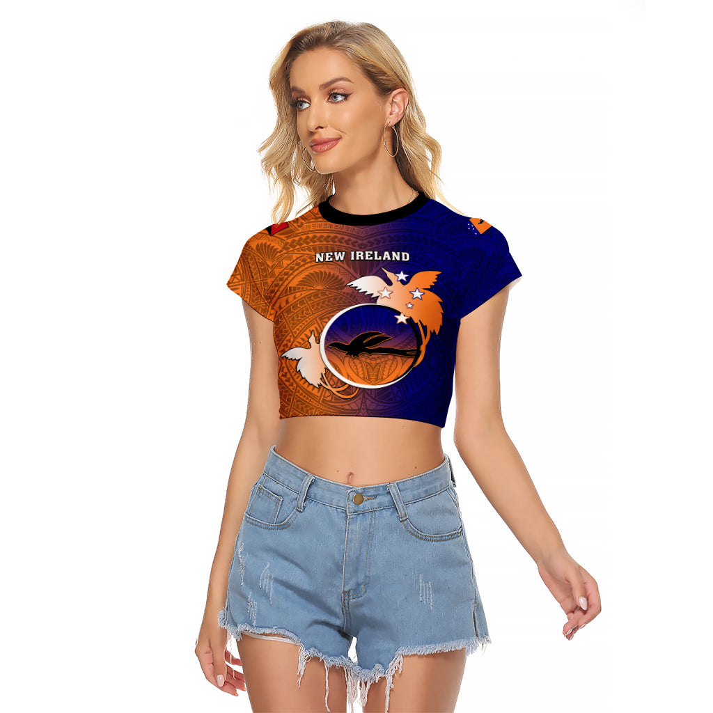 Personalized Papua New Guinea New Ireland Province Raglan Cropped T Shirt Mix Coat Of Arms Polynesian Pattern LT05 Female Blue - Polynesian Pride