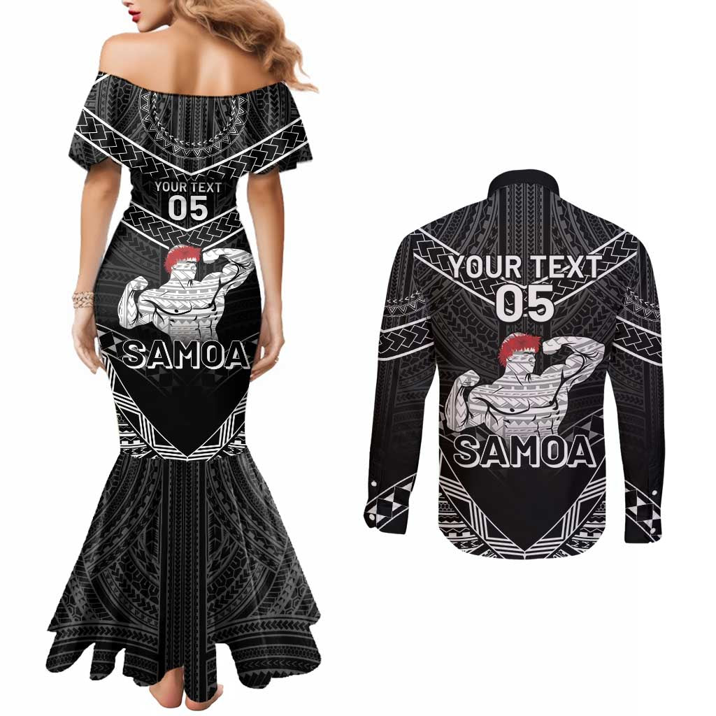 Custom Samoa Wrestling Couples Matching Mermaid Dress and Long Sleeve Button Shirt Samoan Wrestler Ulafala Style LT05 - Polynesian Pride