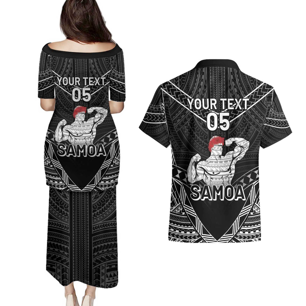Custom Samoa Wrestling Couples Matching Puletasi and Hawaiian Shirt Samoan Wrestler Ulafala Style LT05 - Polynesian Pride