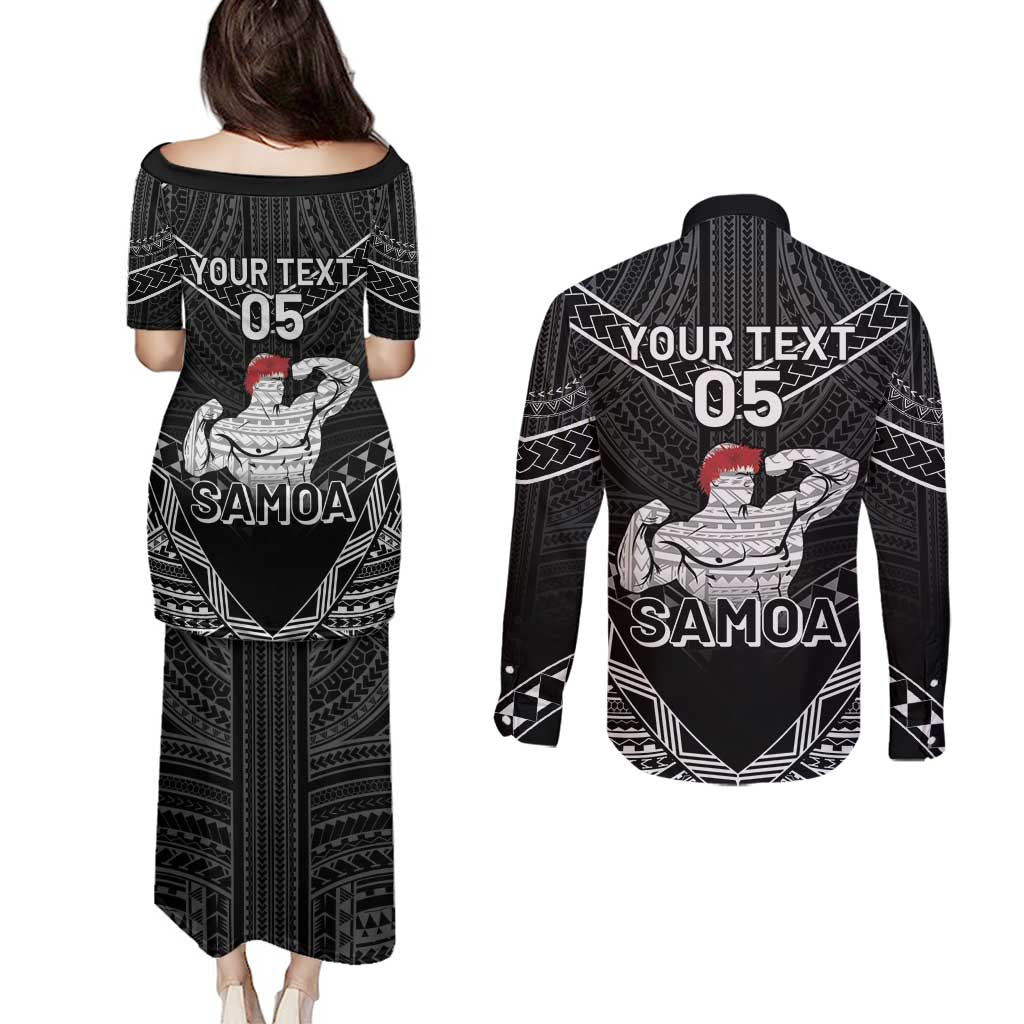 Custom Samoa Wrestling Couples Matching Puletasi and Long Sleeve Button Shirt Samoan Wrestler Ulafala Style LT05 - Polynesian Pride