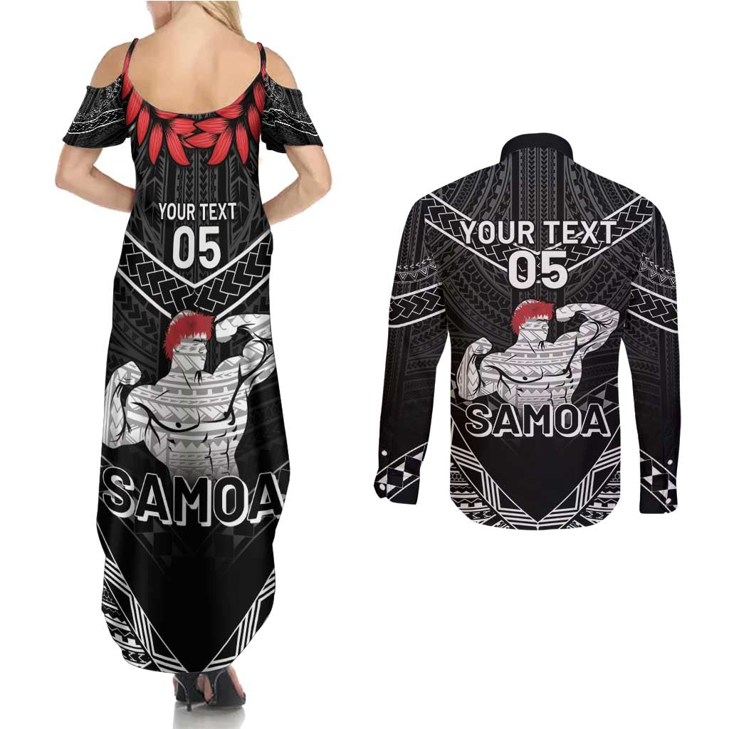 Custom Samoa Wrestling Couples Matching Summer Maxi Dress and Long Sleeve Button Shirt Samoan Wrestler Ulafala Style LT05 - Polynesian Pride