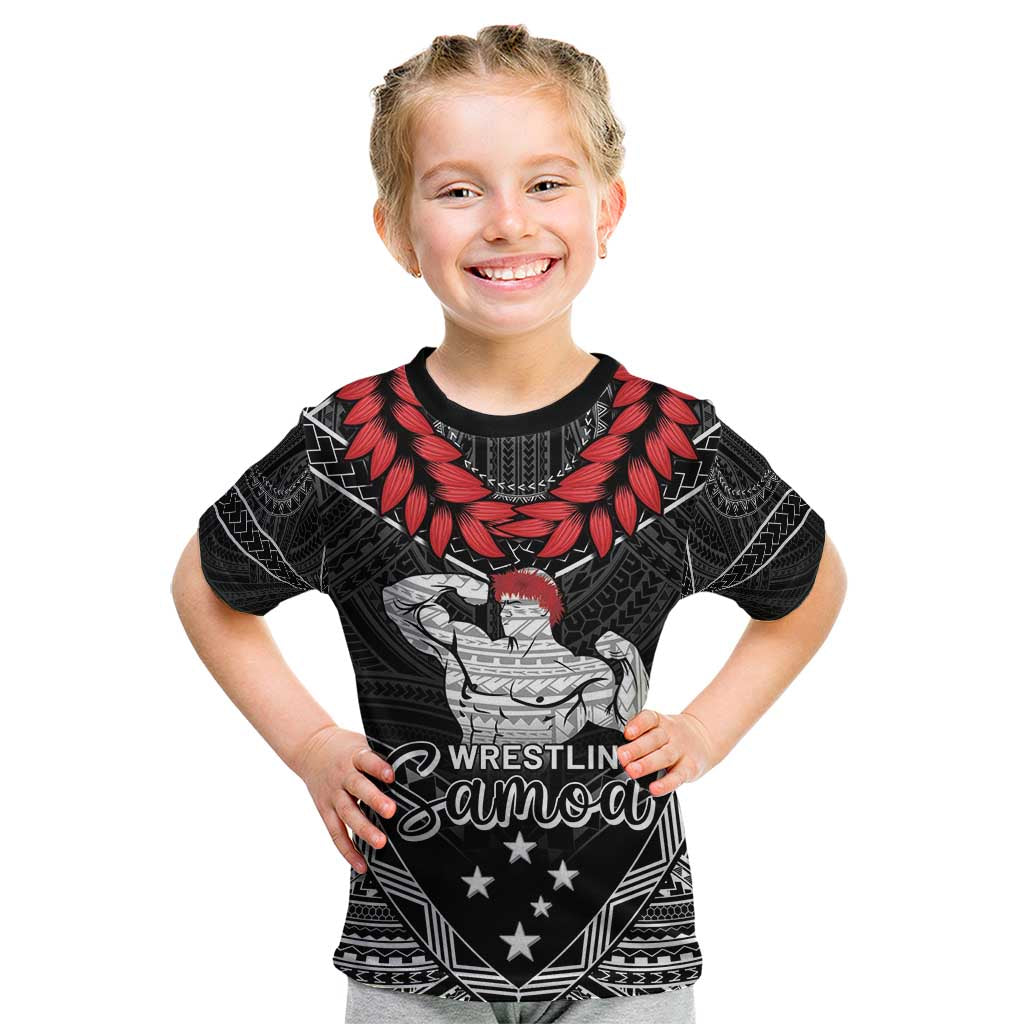 Custom Samoa Wrestling Kid T Shirt Samoan Wrestler Ulafala Style LT05 Black - Polynesian Pride