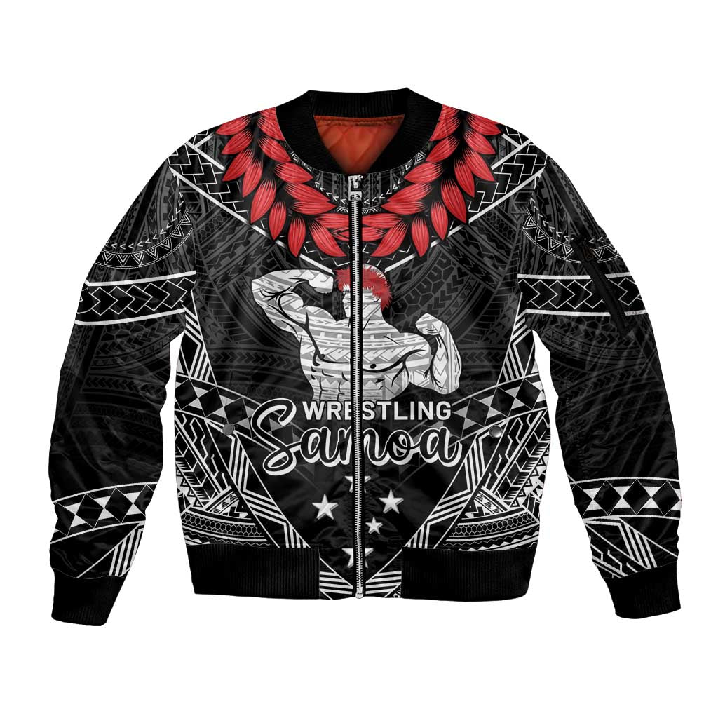 Custom Samoa Wrestling Sleeve Zip Bomber Jacket Samoan Wrestler Ulafala Style LT05 Unisex Black - Polynesian Pride