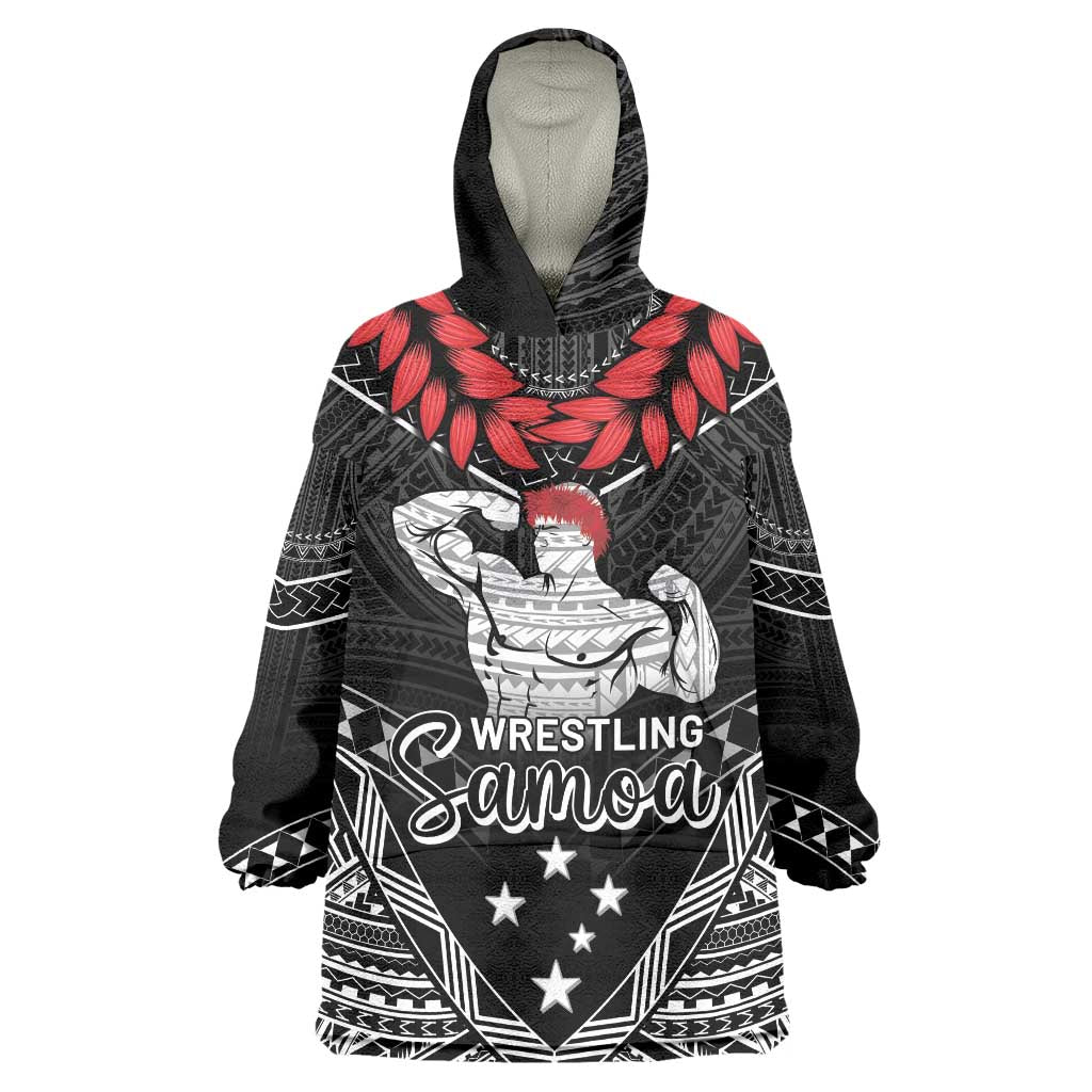 Custom Samoa Wrestling Wearable Blanket Hoodie Samoan Wrestler Ulafala Style LT05 One Size Black - Polynesian Pride