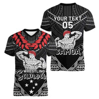 Custom Samoa Wrestling Women V-Neck T-Shirt Samoan Wrestler Ulafala Style