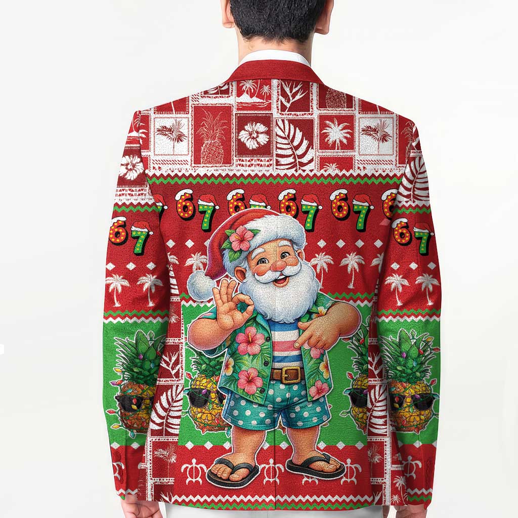 Mele Kalikimaka Hawaii Christmas Blazer Funny Santa 67 Gen Alpha Slang - Polynesian Pride